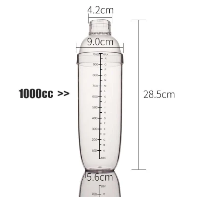 Coctelera de plástico de gran capacidad de 1000 ml con logotipo personalizado impreso